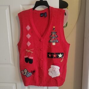 Basic Editions Sz2X Rami, Cotton Holiday Vest. Holiday appliques